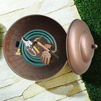 BSTGIFTS Garden Water Hose Holder - Decorative Metal Pot, Metal Hose Storage Pot, Garden Storage Organizer, Patio Portable Bucket - Antique Copper Accents, Holds up to 100ft Hoses (Embossed) - Image 5
