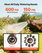 VEVOR Garden Hose, 150 ft 5/8" Heavy Duty Rubber Water Hose with 10 Mode Nozzle, 150PSI Working & 600PSI Burst, Flexible & Non-kink Outdoor Waterhose with 3/4" Fitting, Lightweight Hoses for Gardening - Image 4