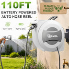 Silvel Automatic Retractable Garden Hose Reel, 1/2" x 110ft Wall Mount, 12V 2.5Ah Battery Powered & Button-type Length Control,Heavy Duty Hose Reel with 10 Pattern Nozzle, Upgraded UV Resistant - Image 2