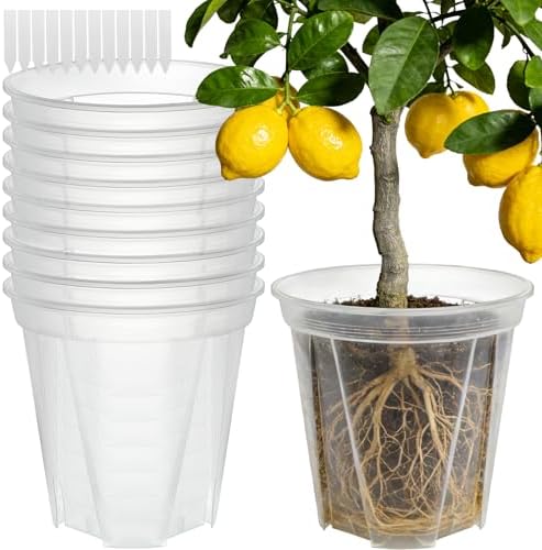 11" Clear Plant Nursery Pots with Drainage Plastic Orchid Pots 10 Pack by VIOBEPASS