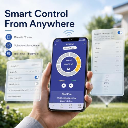 8 Zone Smart Sprinkler Controller, WiFi Irrigation Timer with App Remote Control, Weather-Based Automatic Watering, Customizable Schedules & Seasonal Adjustment for Lawn and Garden - Image 3