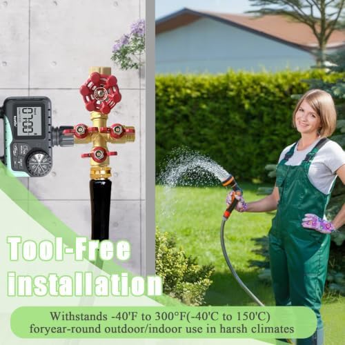 3 Way Garden Hose Splitter, Solid Brass High Flow Spigot Splitter with 3/4” GHT Thread, Individual Shut-Off Valves & Long Handle, Heavy Duty Hose Manifold for Outdoor Faucet - Image 3