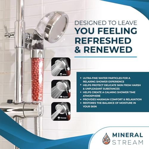 Filtered Shower Head with Handled by MineralStream, High Pressure Water Saving Shower Head with Hose and Filter Beads for Hard Water with Rainfall, Jet and Massage settings - Image 4