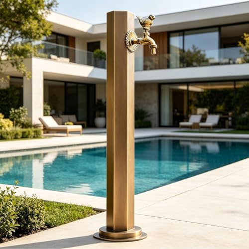 Antique Bronze Outdoor Water Column with Faucet Hose Stand, Stainless Steel Garden Tap Vertical Floor Mounted Hydrant Water Spigot for Irrigation Washing, 50/86cm(Bottom Inlet,86cm/33.7in,Style 1) - Image 7