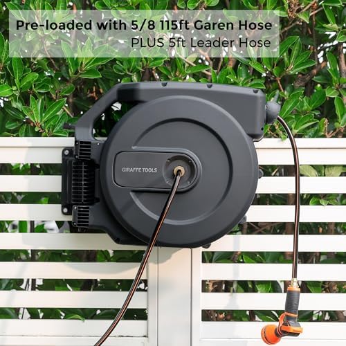 Giraffe Tools Garden Hose 50FT Lightweight Lay Flat Water Hose with AW505/8 Retractable Garden Hose Reel 5/8" x 115+5 ft - Image 4