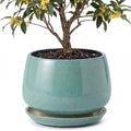 10.3 Inch Ceramic Planter with Saucer,Modern Garden Pots with Drainage Hole Mesh Net, for Indoor Outdoor Use (Blue-Green) by Unknown