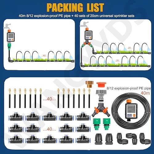 New Quick Connector Drip Irrigation Kits, Plant Watering System, Misting Line & Brass Misting Nozzles-Water Hose Mister Kit Sprinkler System for Lawn Raised Bed Outdoor Plants,40m/131.2ft - Image 3