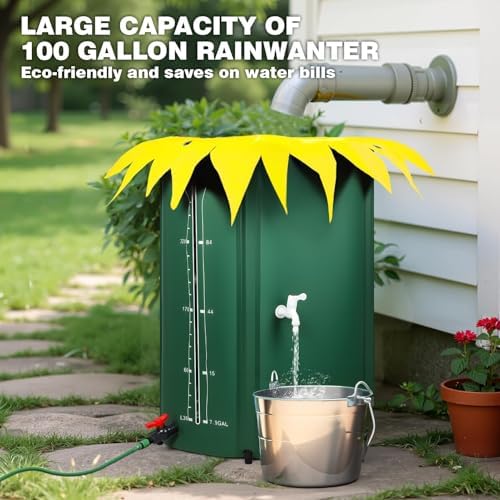 Rain Barrel Water Collection System, 100 Gallon Portable Foldable PVC Rainwater Collector with Spigots and Overflow Kit for Eco-Friendly Water Storage - Image 2