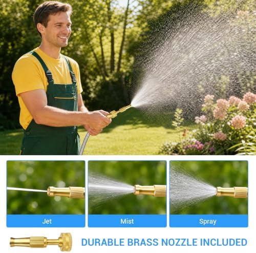 100 FT Stainless Steel Garden Hose, Heavy-Duty Water Hose with Adjustable Brass Nozzle, No Kink & Leak-Resistant, Lightweight Flexible Hose for Lawn, Yard Watering, RV & Car Washing - Image 5