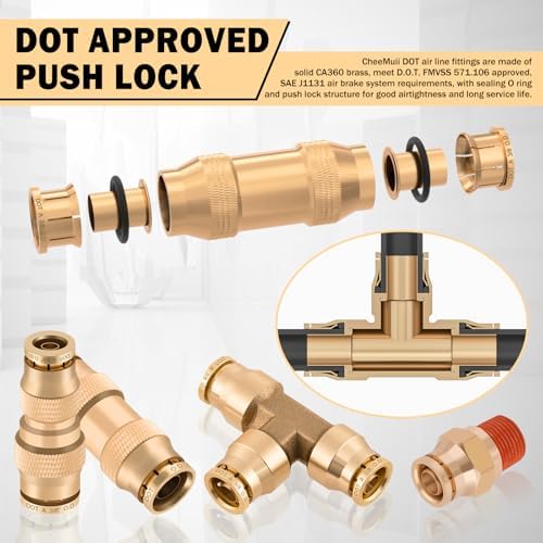 CheeMuii 136 Pcs Brass DOT Air Line Fittings Kit Push Lock DOT Air Fittings - Image 4