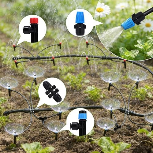 300FT Drip Irrigation System Kit, Automatic Garden Watering Misting System with 70FT1/2 inch Hose 230FT 1/4 inch Distribution Tubing and Accessories for Garden Lawn Greenhouse Plant Flower Bed - Image 5
