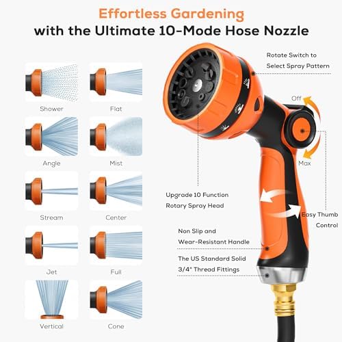 Retractable Hose Reel 5/8" x 100 FT, Heavy-Duty Garden Hose with Aluminum Bracket & Brass Seal, 10-Pattern Nozzle, Auto Rewind & Any-Length Lock, 180 Swivel, Wall Mount for Yard Lawn Patio - Image 7