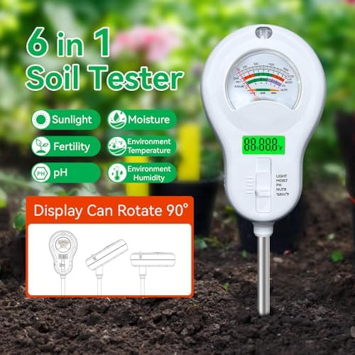 6-in-1 Soil Moisture Meter, PH Tester, Soil Moisture, Fertility, Sunshine Intensity, Temperature, Humidity, with Removable Probe for Gardens, Lawns, Farms (Including 1*AAA Batteries) (3) - Image 2