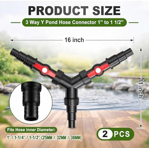 2 Pcs 3 Way Y Pond Hose Connector 1'' to 1 1/2'' with On/Off Taps Pipework Diverter 25/32/38mm (1"/1.25"/1.5") for Pond Pump Fish Tank Filtration Water Exchange Garden Irrigation - Image 2