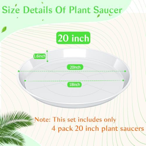 FUIJOL 4 Pack Clear Plant Saucer 20 Inch, Durable Plant Drip Trays Saucers for Pots, No Holes Water Catcher Trays for Indoor Outdoor Planter, Sturdy Base Plate(20", Clear) - Image 3