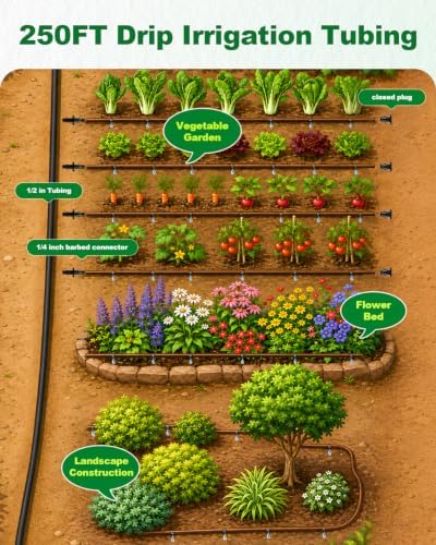 1/4 Drip Irrigation Tubing 250FT Brown Drip Line, 0.5GPH Emitters Every 6In - Image 3