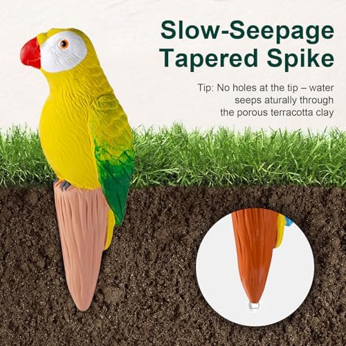 MCleanPin 4 Pack Self Watering Spikes and Globes, Handmade Terracotta Parrot Self-Watering Plant Devices with Slow Release System, Automatic Plant Water Bulbs for Indoor and Outdoor Garden Vacation - Image 4