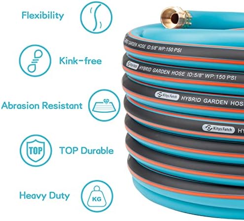 Upgraded Kink Free Hybrid Garden Hose 100ft 5/8", Thickened Heavy Duty Water Hose with Brass Solid Connector，Lightweight Flexible Tough Rubber Hose with Nozzle,Durable Yard Outdoor Hose - Image 6