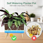 Oliz 13.5 Inch Planter Pot with Metal Craft Legs, Self Watering Planter Pots with Water Shortage Alarm Plant Pot for Indoor Outdoor Decorative Succulents Herb (B- Green) - Image 5