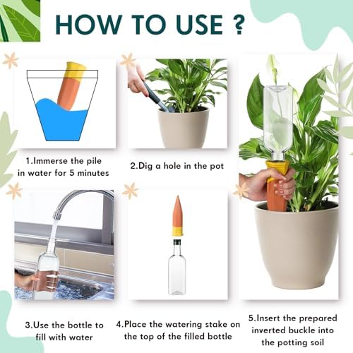 Ziliny 8 Pcs Plant Watering Devices Include Terracotta Watering Spikes 17 oz Plastic Automatic Plant Waterer Clear Wine Bottle for Indoor Outdoor Garden - Image 4