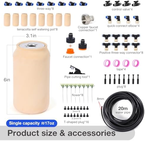8pcs Ollas Irrigation System 3.1x3.1x6in Irrigation System for Garden Hydroponic Watering System Plant Watering Devices for Garden 17oz Patio and Hanging Baskets Indoor Plant Watering System - Image 2