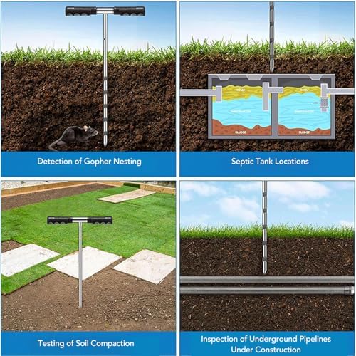 Tyenaza Soil Probe Rod, 17-32-48 Inch Stainless Steel Septic Tank Locator Tool Adjustable Ground Rod with T Handle for Locating Underground Pipes and Gopher Runs, Gardening - Image 6