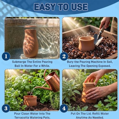 Set of 2 Large Self Watering Terracotta Pots with Lids, 44oz - Image 7