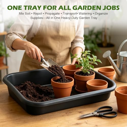 5 Pack Plant Potting Tray- Multifunctional Garden Tidy Tray, 17"x12", Black - Image 2