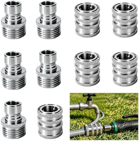 5 Pack Stainless Steel Garden Hose Quick Connect Fittings Set - Quick Connect Hose Fittings, Heavy-Duty 1/2" to 3/4" GHT Quick Release Connector Kit for Faucet, Sprayer & Outdoor Water Hose by Unknown