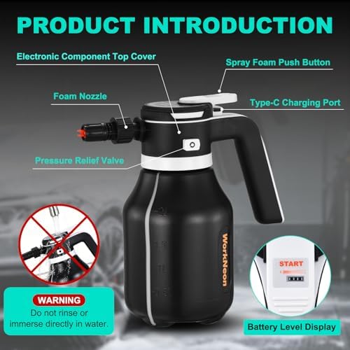 Electric Foam Sprayer,2L Portable Rechargeable Cordless Pressurized Spray Foam Cannon, Car Wash Foam Gun for Car Wash Detailing Garden Black - Image 5
