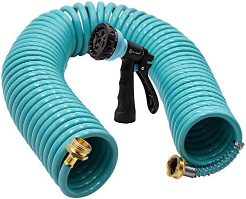 AUTOMAN Recoil Garden Water Hose 50 ft, EVA Curly Water Hose with Brass Connectors,Garden Hose Coil,Includes 7-Pattern Function Sprayer,Retractable,Corrosion Resistant Garden Coil Hose. by AUTOMAN