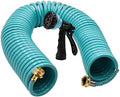 AUTOMAN Recoil Garden Water Hose 50 ft, EVA Curly Water Hose with Brass Connectors,Garden Hose Coil,Includes 7-Pattern Function Sprayer,Retractable,Corrosion Resistant Garden Coil Hose. by AUTOMAN