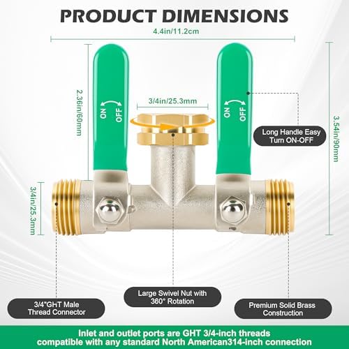 Love Is War 2 Way Garden Hose Splitter, 3/4" GHT Thread Brass Faucet Splitter with Long Easy-Turn Handles, Outdoor Water Connector for Lawn Irrigation - Image 3
