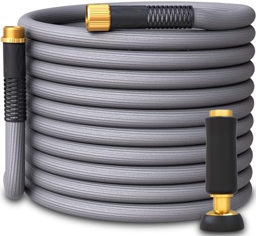 TITAN Garden Hose | Flexible, Lightweight, Kink-Free & Durable Hybrid Water Hose with Heavy Duty Brass Connectors & High-Pressure Jet Nozzle (50FT x 1/2”) by Titan