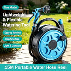 Portable Water Hose Reel, 15M Flexible Garden Hose with Multi-Pattern Spray Nozzle, Lightweight Handheld Hose Reel for Garden Watering, Car Washing, Patio & Pet Cleaning - Image 2