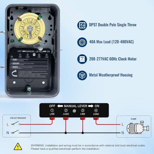 T104R Mechanical Timer Switch Outdoor, Rainproof Metal Enclosure - Image 2