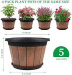 4 Pack 14 inch Plant Pots,Whiskey Barrel Planters with Drainage Holes - Image 3
