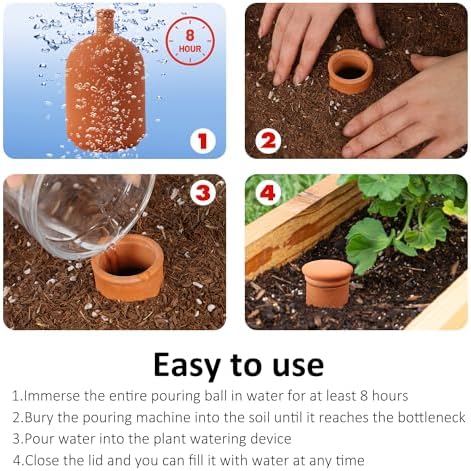 Large 3.3L Terracotta Watering Pots Ollas Self Watering Planter Watering System 10inch-Simple Irrigation Peripheral Water System Indoor Outdoor Plant Watering Globes Large Reservoir Bulbs - Image 4