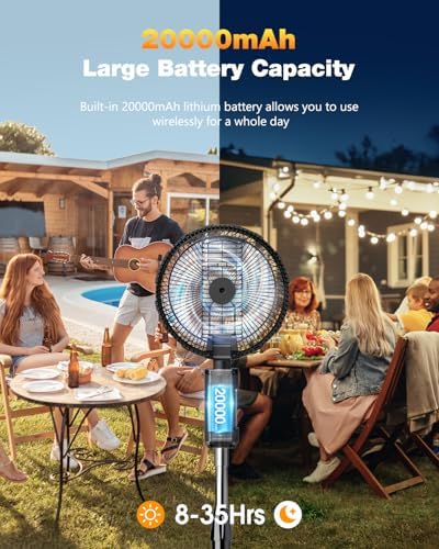 Outdoor Misting Fan for Outside, 12-Inch 20000mAh Portable Water Cooling Fan for Patios Bedroom, 2 In 1 Standing & Tabletop Oscillating Fans with Mister Kit, Mist Fans with Remote/Spray/7 Gear/Timer - Image 4