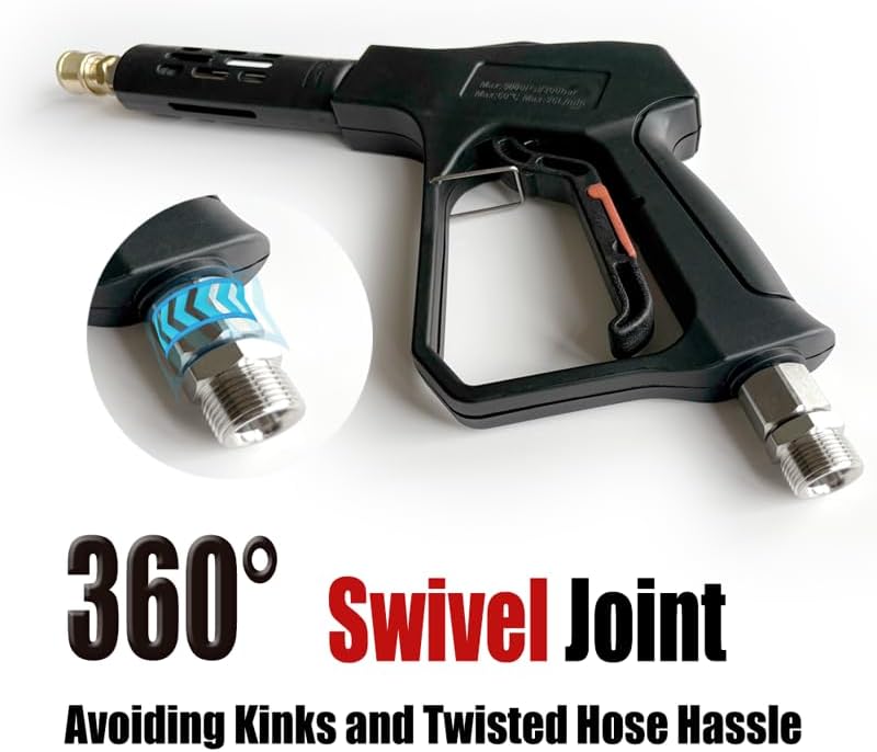 Swivel Pressure Washer Gun,Sturdy 5000PSI Short Power Washer Wand Carwash Spray Foam Gun Handle with 3/8 Plug & M22-14mm & M22-15mm and 1/4 Adapter 5 nozzles - Image 6