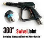 Swivel Pressure Washer Gun,Sturdy 5000PSI Short Power Washer Wand Carwash Spray Foam Gun Handle with 3/8 Plug & M22-14mm & M22-15mm and 1/4 Adapter 5 nozzles - Image 6