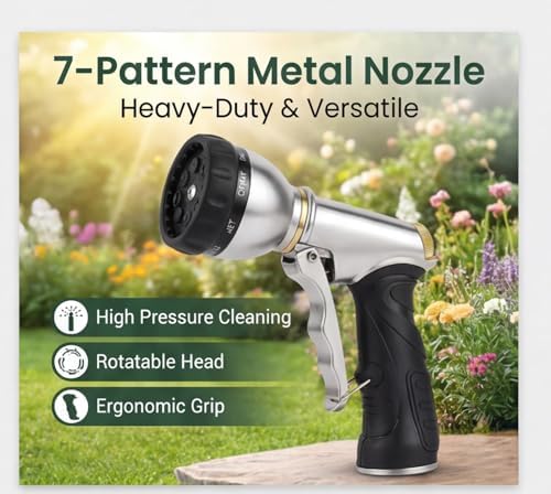 Heavy Duty Hose Nozzle, Metal Garden Water Hose Sprayer - Image 3