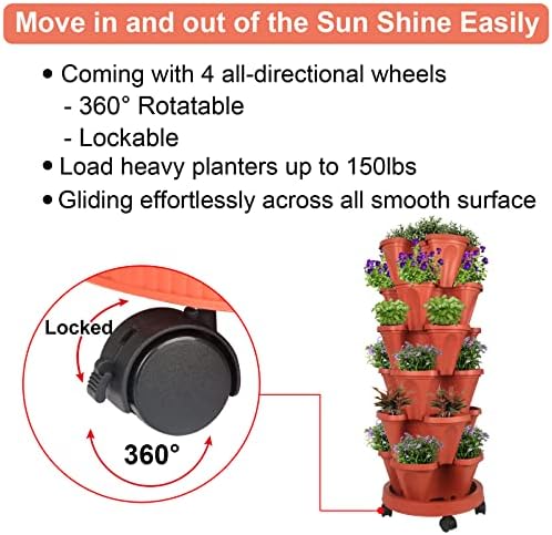 GameXcel Vertical Planter Tower - 6 Tier Stackable Garden Planters with Wheels and Tools Plant Pots for Strawberry Herb Flower and Vegetable Indoor Outdoor Use Red - Image 6
