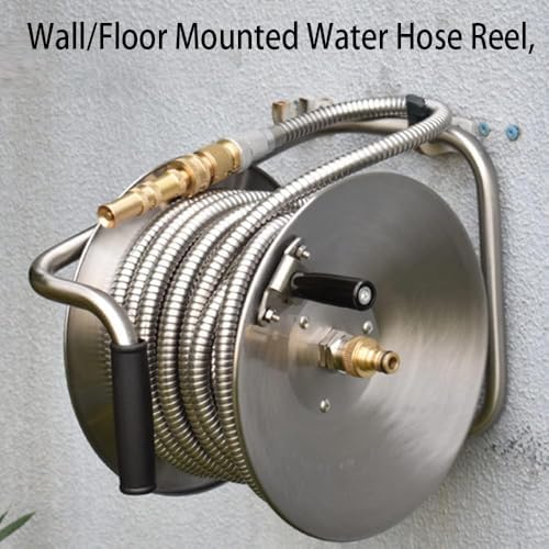 Garden Hose Holder, Stainless Steel Garden Hose Reel, 2 in 1Water Hose Reel, Hand Wall/Floor Mounted Hose Stand for Yard Lawn - Image 6