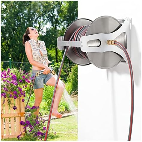 ETomey Metal Hose Stand, Movable Portable & Wall Mounted Garden Hose Holder Freestanding with Metal High Pressure Gun, Hose, Connection Fittings (Size : 98.4ft/30m) (Color : Green, Size : 65.6ft/20m) by Unknown