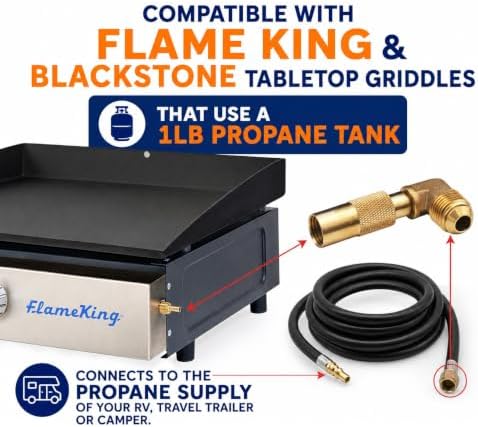 Flame King Propane 12ft RV Quick Connect Hose Adapter for 17" or 22" BlackStone or Flame King Griddle - Image 2
