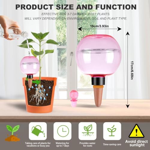 6 Pack Self Watering Globes 17oz Large Plant Watering Globes Top Fill, Self Water Planter Insert Indoor/Outdoor Plastic Water Bulbs Slow Release Terracotta for Plants, Pink - Image 2