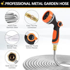 150 ft Garden Hose, Metal Water Hose 100 ft with 10 Function Nozzle & 3/4 Copper Fitting, Heavy Duty & Flexible, Kink Free & Lightweight for Yard, Outdoor, Lawn, Patio & Car - Image 2