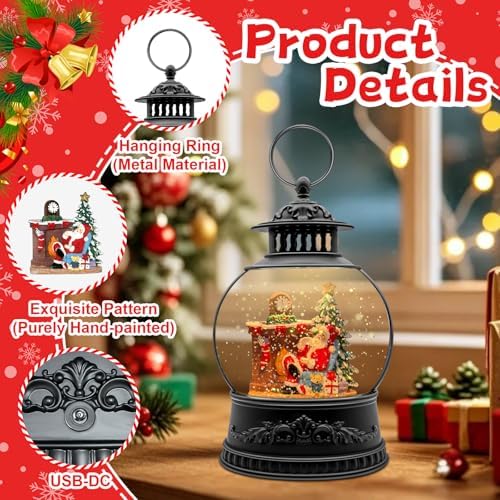 Christmas Snow Globe, Christmas Decorations Indoor, Glittering Santa Snow Scene with Music and 6H Timer, USB Lined/Battery Operated, Christmas Lantern for Holiday Decorations, Tabletop Decor for Home - Image 2