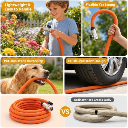 100 FT Garden Hose, Upgraded Lightweight Non-Expanding Water Hose, Flexible Kink-Resistant Design for All-Weather Use, Yard, RV and Car Washing, Orange - Image 7